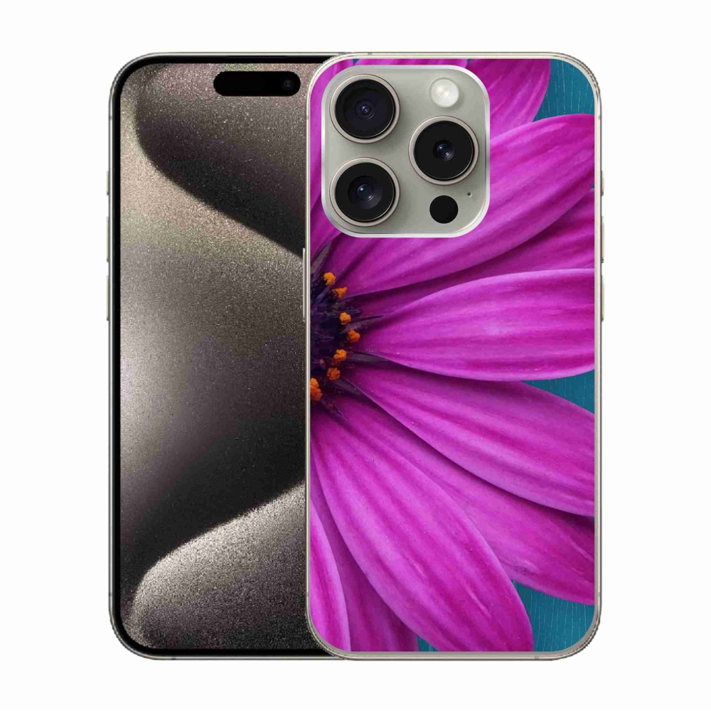 Gelový obal mmCase na iPhone 15 Pro - fialová kopretina