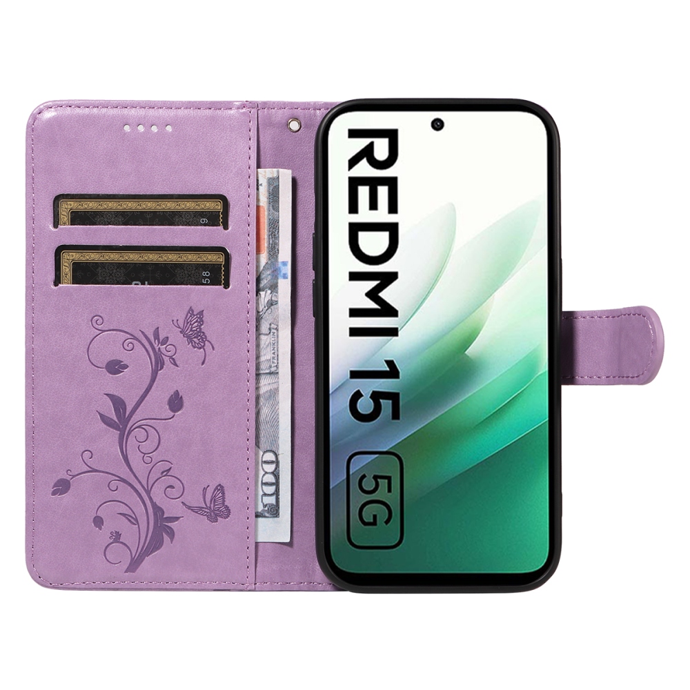 Flowers knížkové pouzdro na Xiaomi Redmi 15 5G (169mm) - fialové