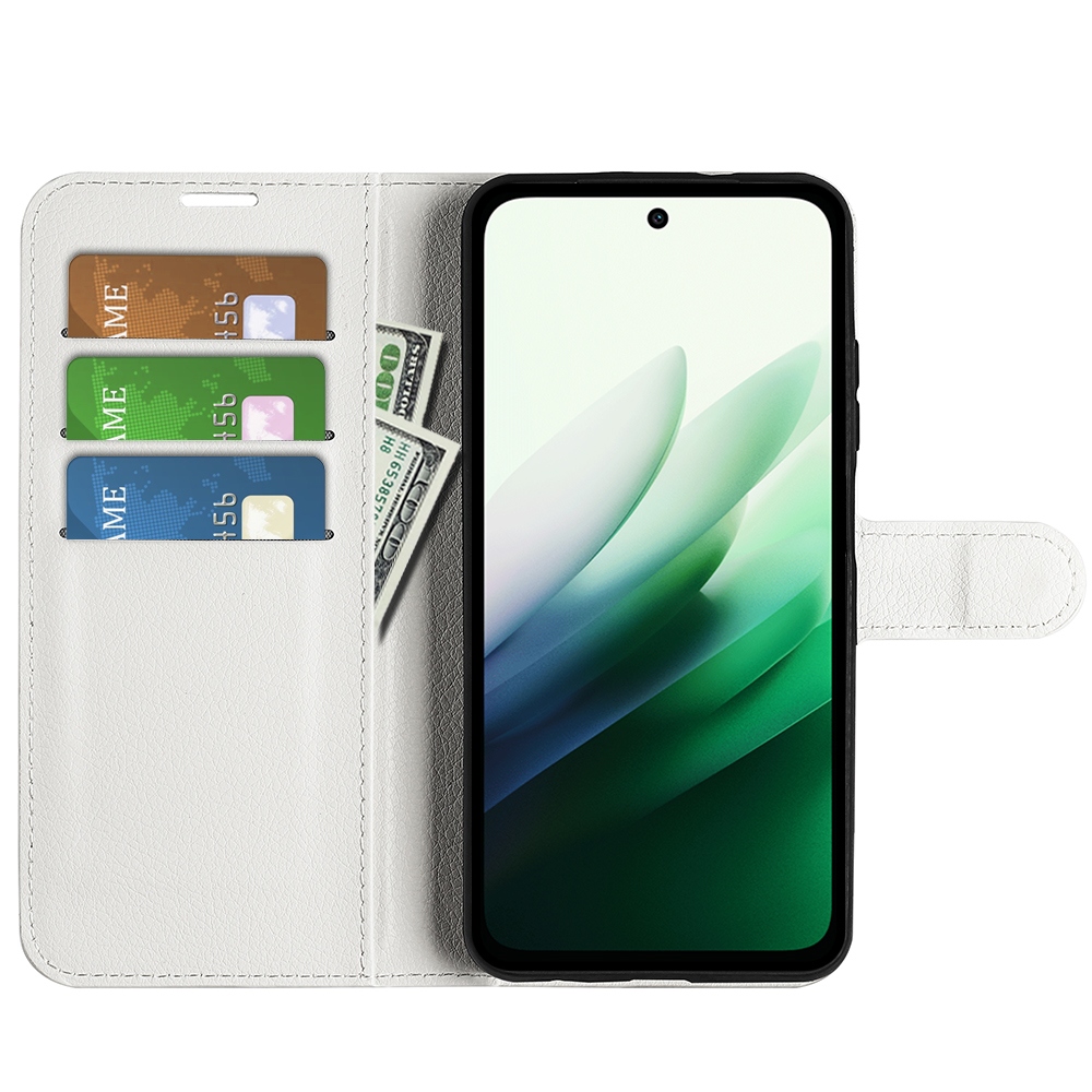 Litchi knížkové pouzdro na Xiaomi Redmi 15 4G/5G (171mm) - bílé