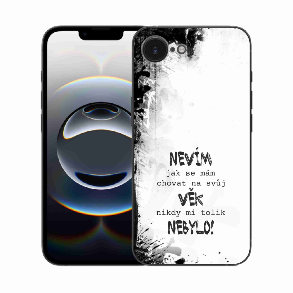 Gelový kryt mmCase na iPhone 16e - vtipný text 14 bílé pozadí