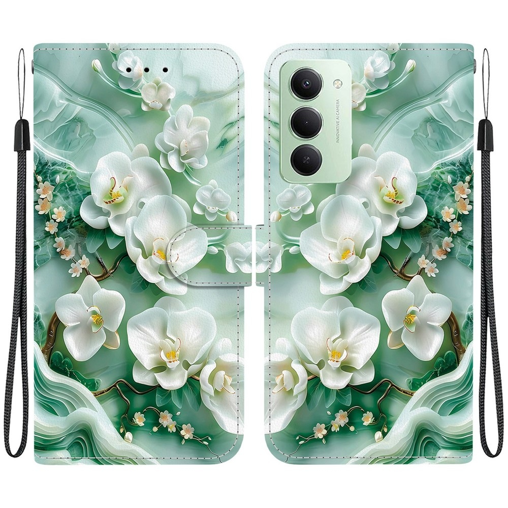 Versatile knížkové pouzdro na Xiaomi Redmi 15 4G (171mm) - bílé květy