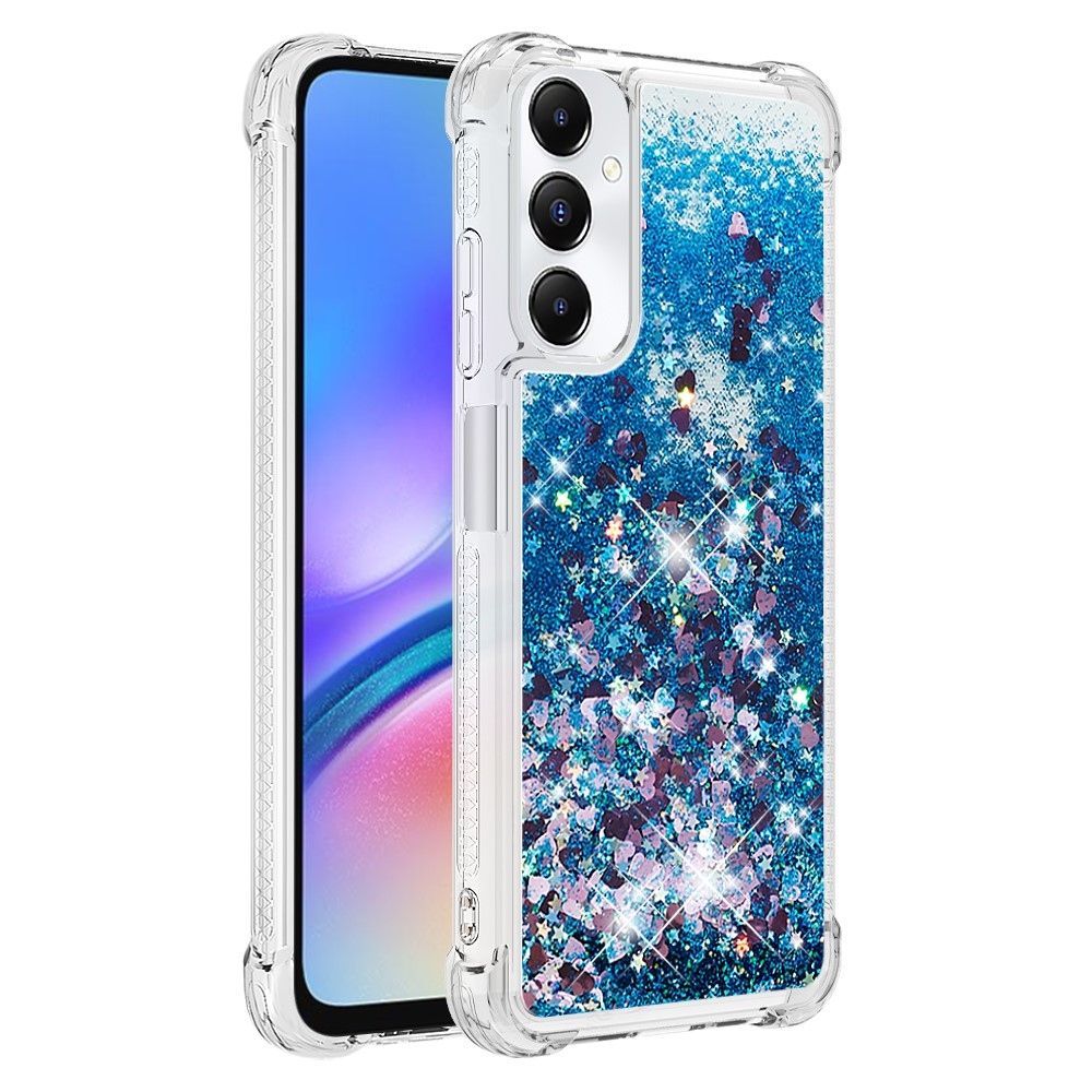 Glitter gelový přesýpací obal na Samsung Galaxy A05s - modrý/srdíčka