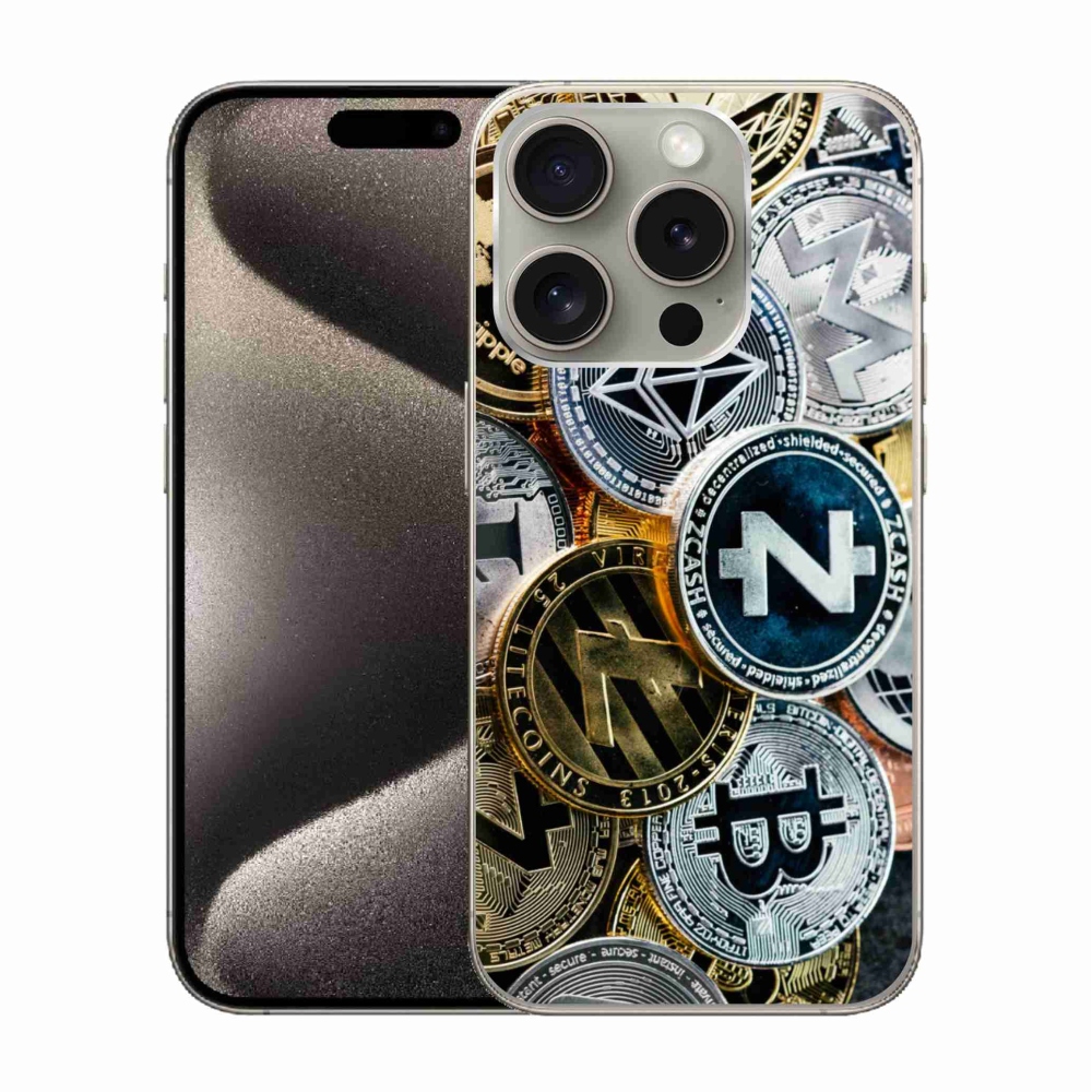Gelový kryt mmCase na iPhone 15 Pro - kryptoměny