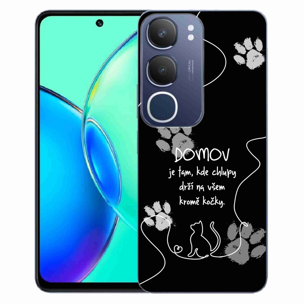 Gelový kryt mmCase na Vivo Y19s - kočičí motiv černé pozadí
