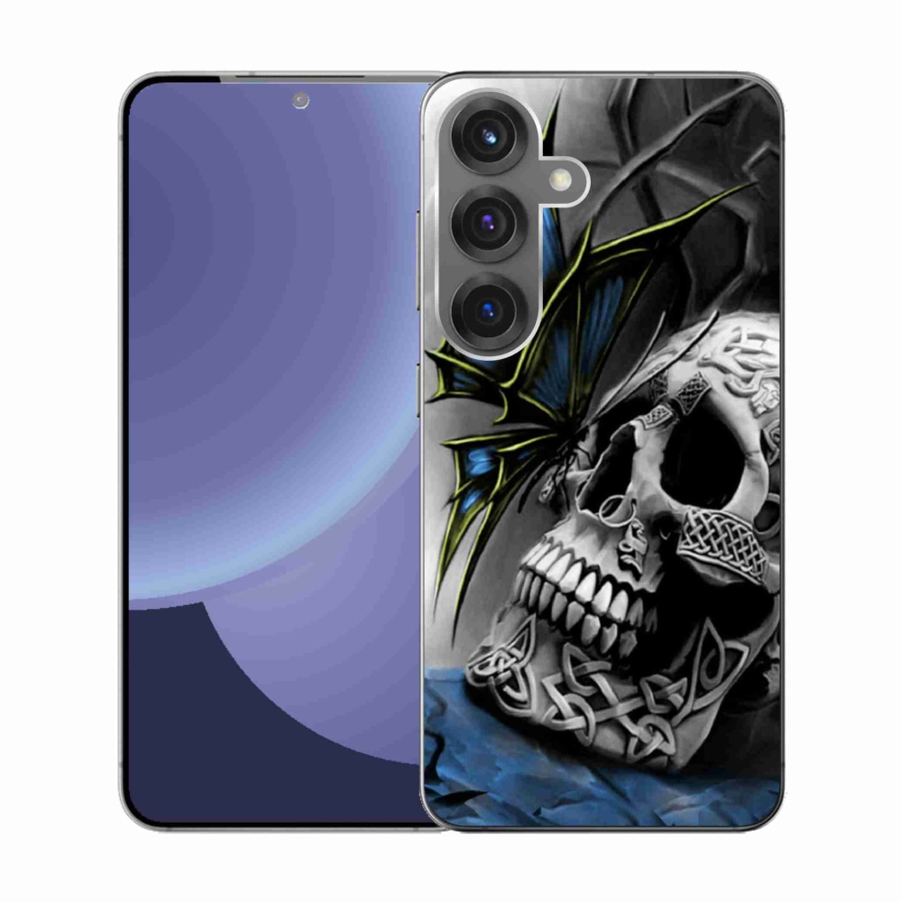 Gelový kryt mmCase na Samsung Galaxy S25 - motýl a lebka