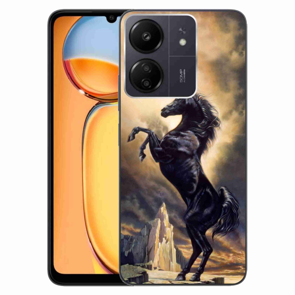 Gelový kryt mmCase na Xiaomi Poco C65/Redmi 13C - černý kreslený kůň