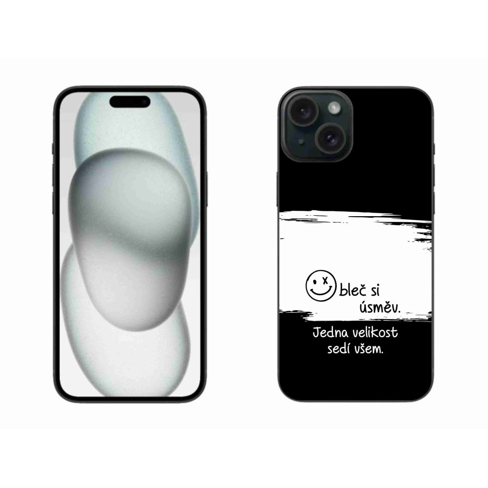Gelový kryt mmCase na iPhone 15 Plus - vtipný text 8 bíločerné pozadí
