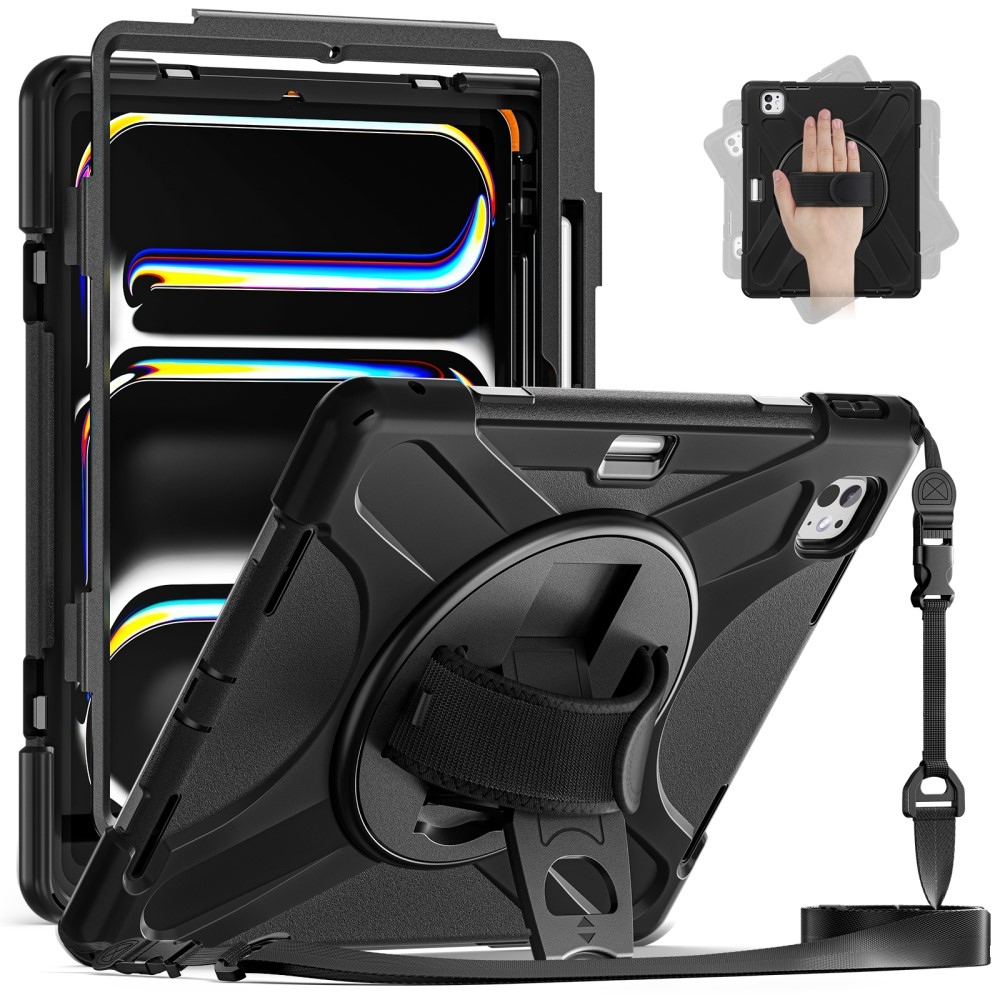 Strap odolný hybridní kryt s popruhem na iPad Pro 13 (2024) - černý