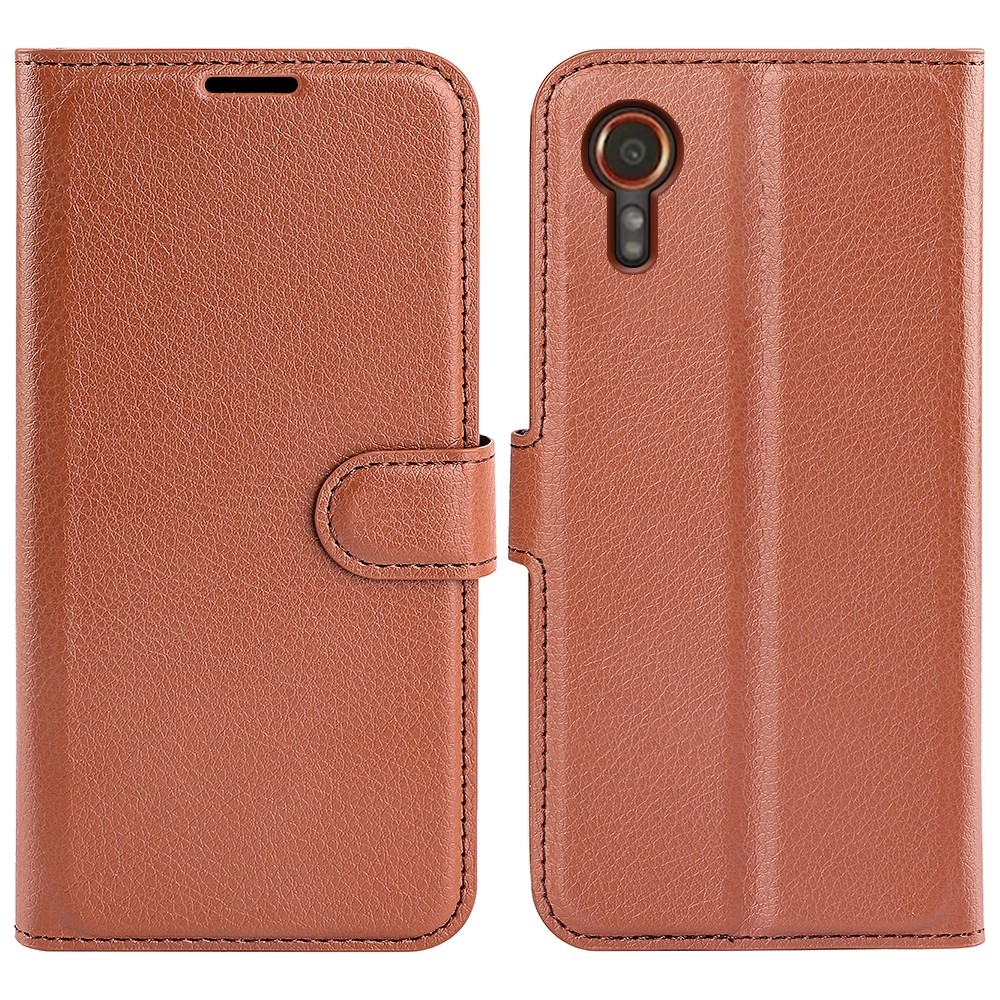 Litchi knížkové pouzdro na Samsung Galaxy Xcover 7 - hnědé