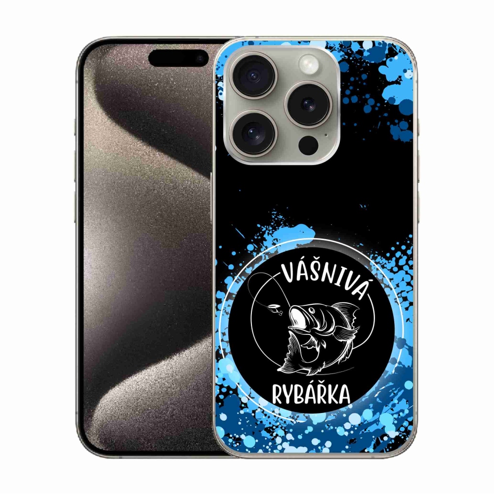 Gelový kryt mmCase na iPhone 15 Pro - vášnivá rybářka černé pozadí