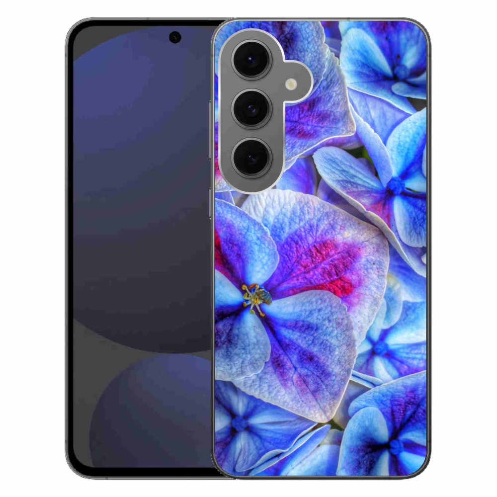 Gelový kryt mmCase na Samsung Galaxy S24 FE - modré květy 1