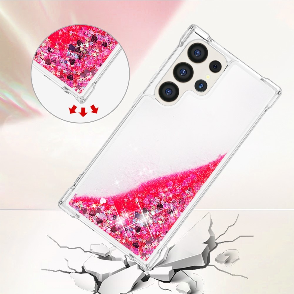 Glitter přesýpací gelový obal na Samsung Galaxy S24 Ultra - růžový/srdíčka