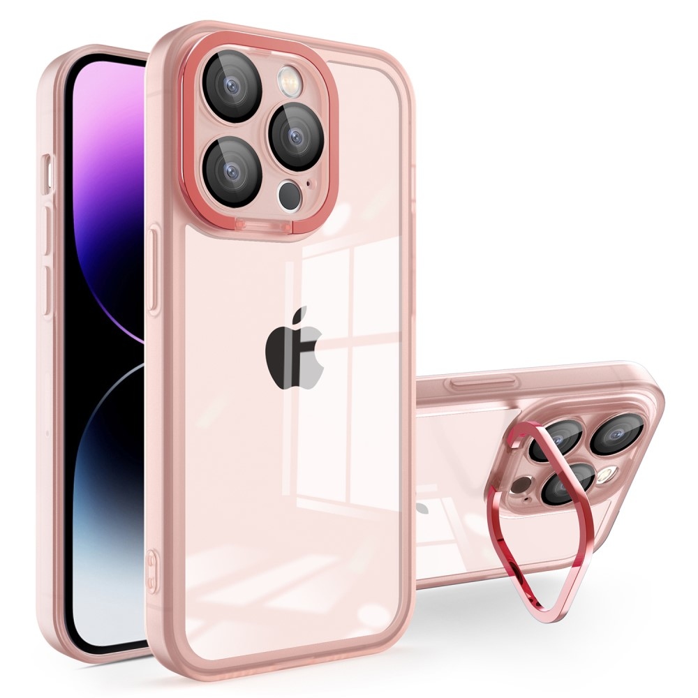 Gelový obal s pevnými zády a stojánkem na iPhone 15 Pro Max - růžový