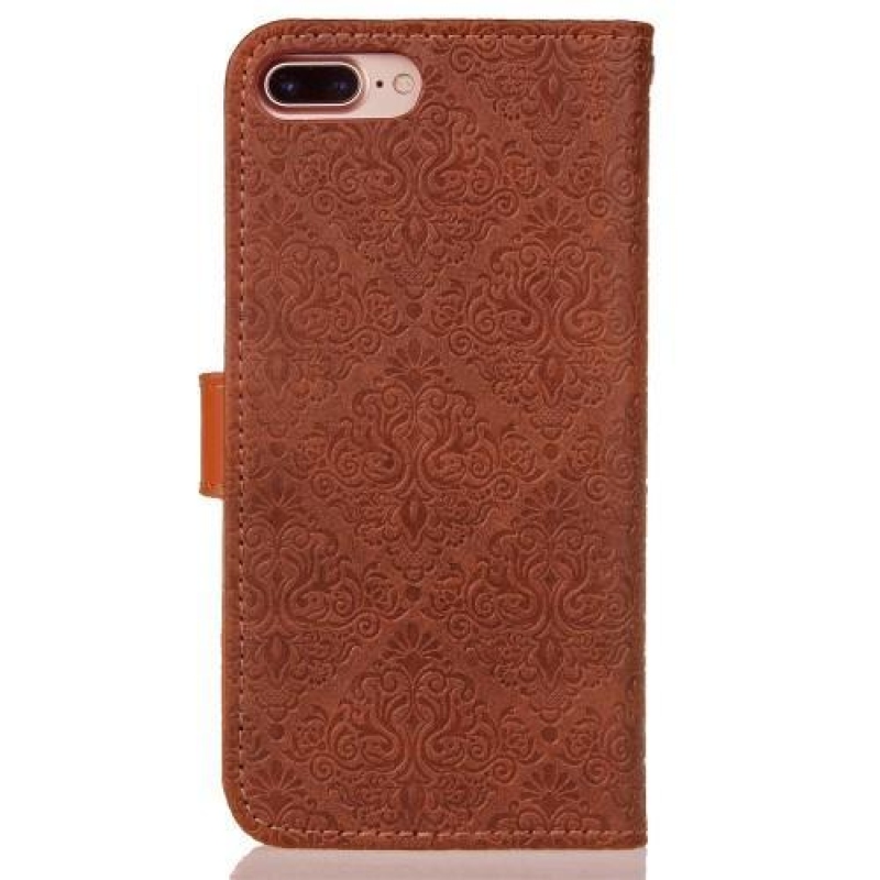 Damask PU kožené pouzdro na iPhone 8 Plus a 7 Plus - hnědé