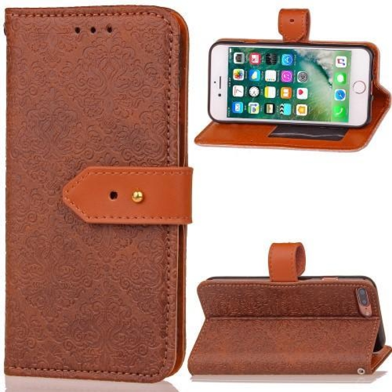 Damask PU kožené pouzdro na iPhone 8 Plus a 7 Plus - hnědé