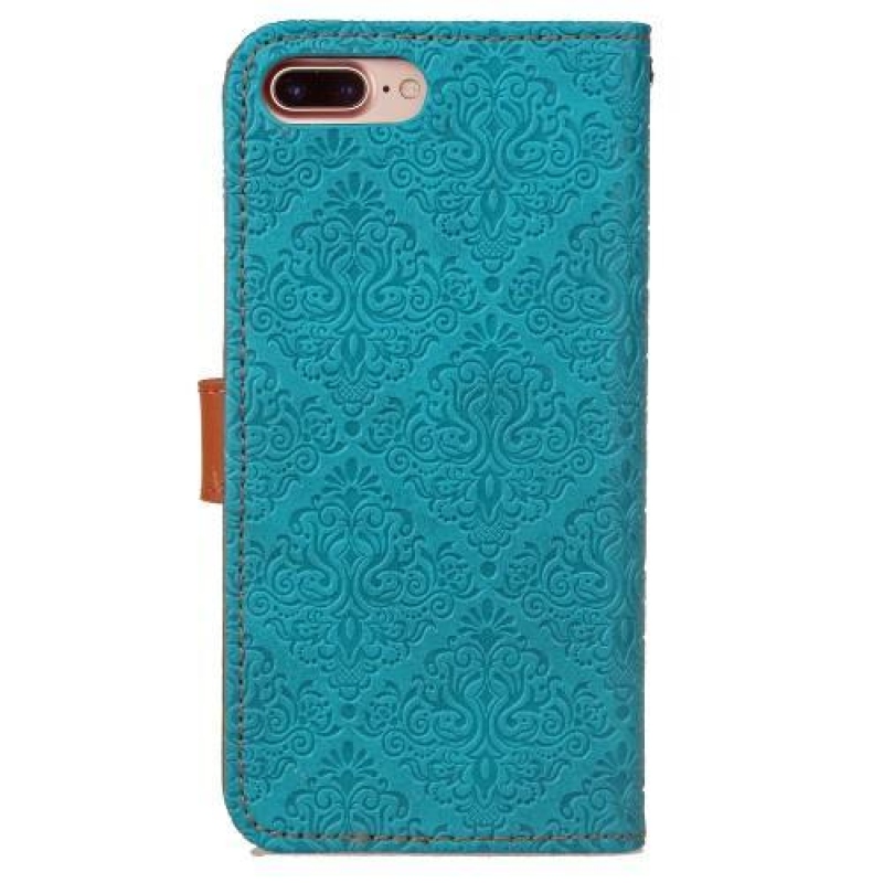 Damask PU kožené pouzdro na iPhone 8 Plus a 7 Plus - modré
