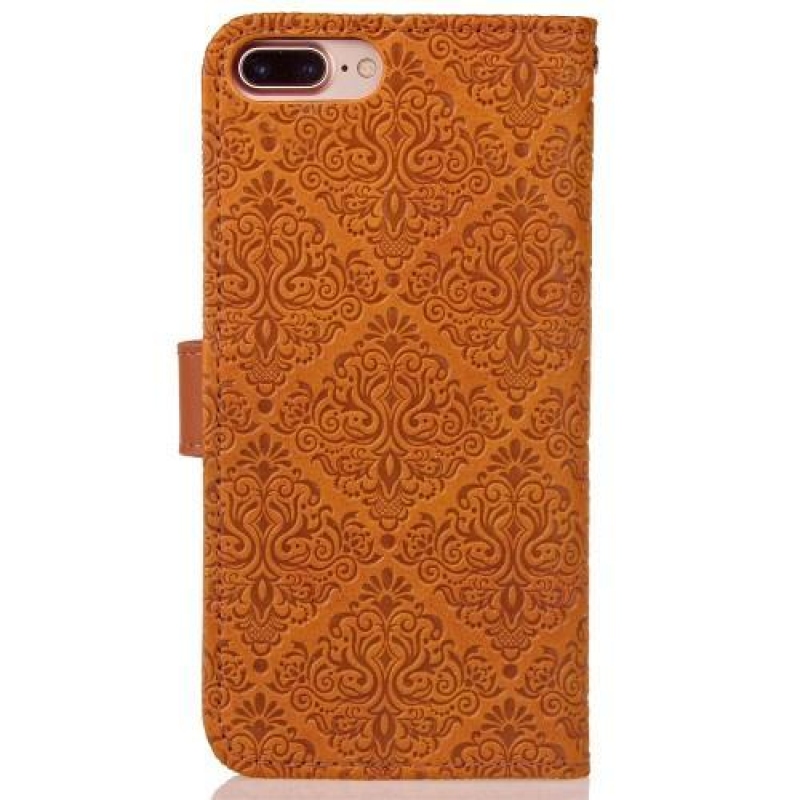 Damask PU kožené pouzdro na iPhone 8 Plus a 7 Plus - oranžové