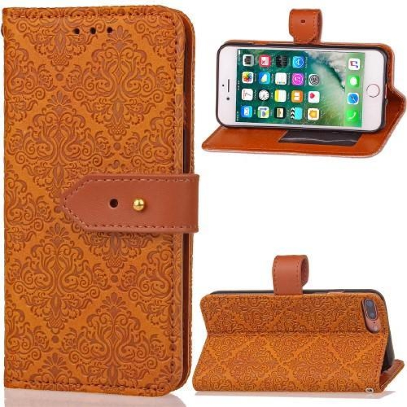 Damask PU kožené pouzdro na iPhone 8 Plus a 7 Plus - oranžové