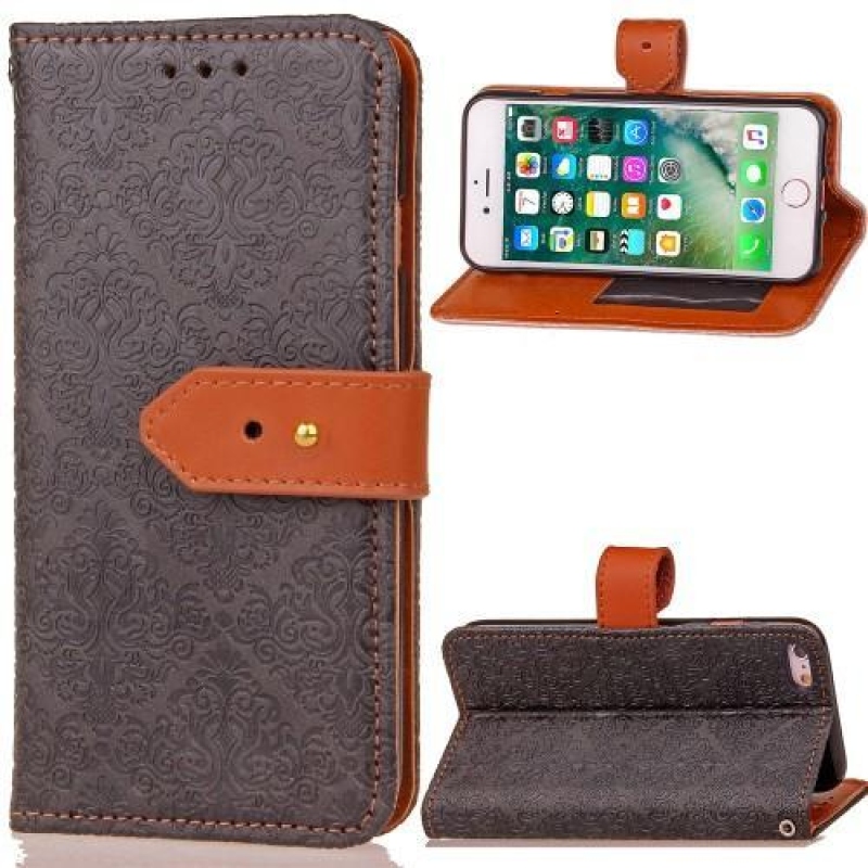 Damask PU kožené zapínací pouzdro na iPhone 6 Plus a iPhone 6s Plus - černé