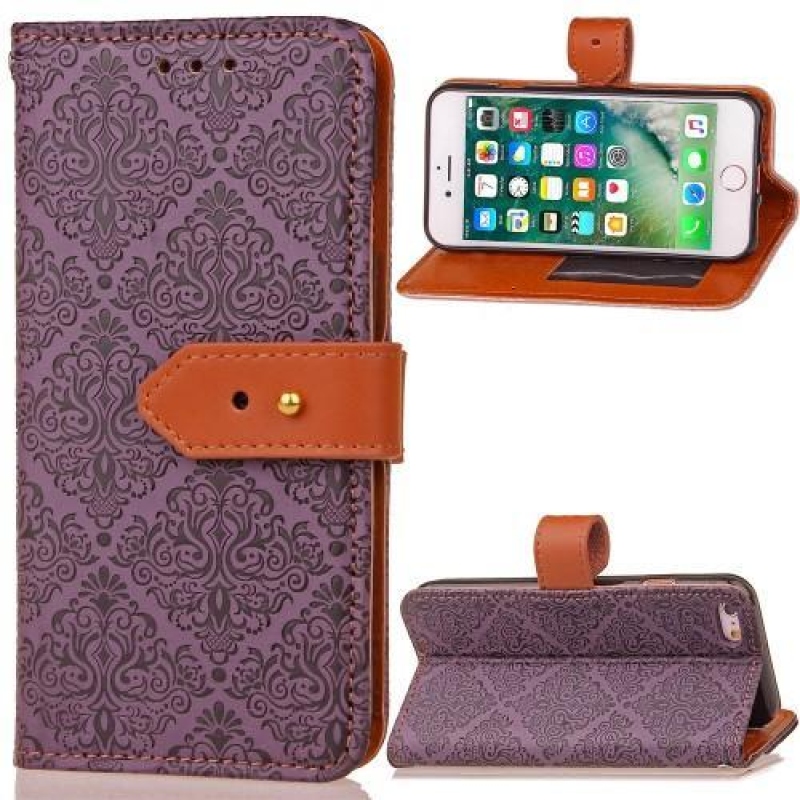 Damask PU kožené zapínací pouzdro na iPhone 6 Plus a iPhone 6s Plus - fialové