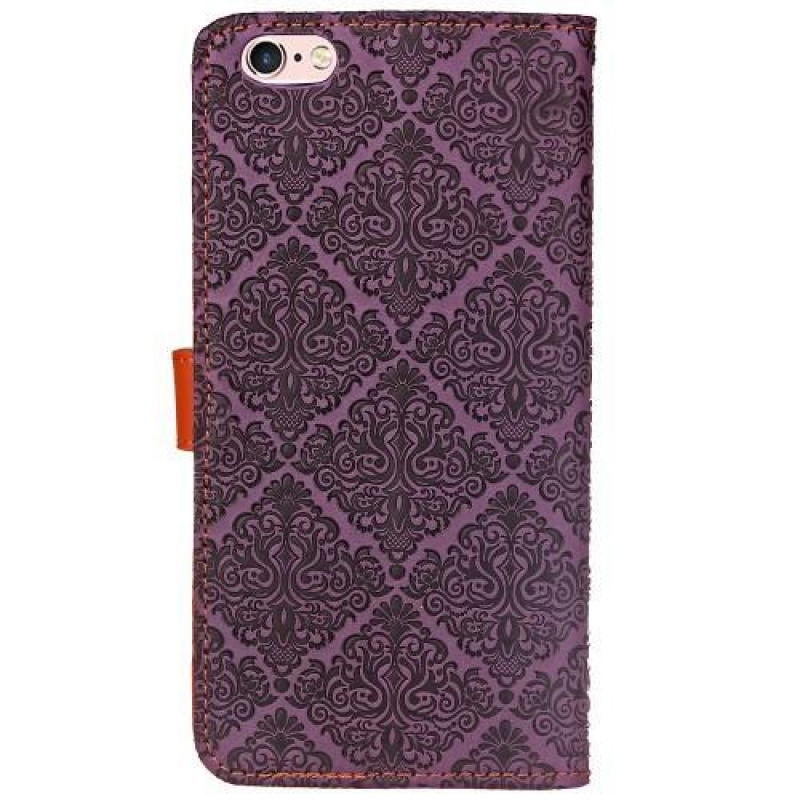 Damask PU kožené zapínací pouzdro na iPhone 6 Plus a iPhone 6s Plus - fialové