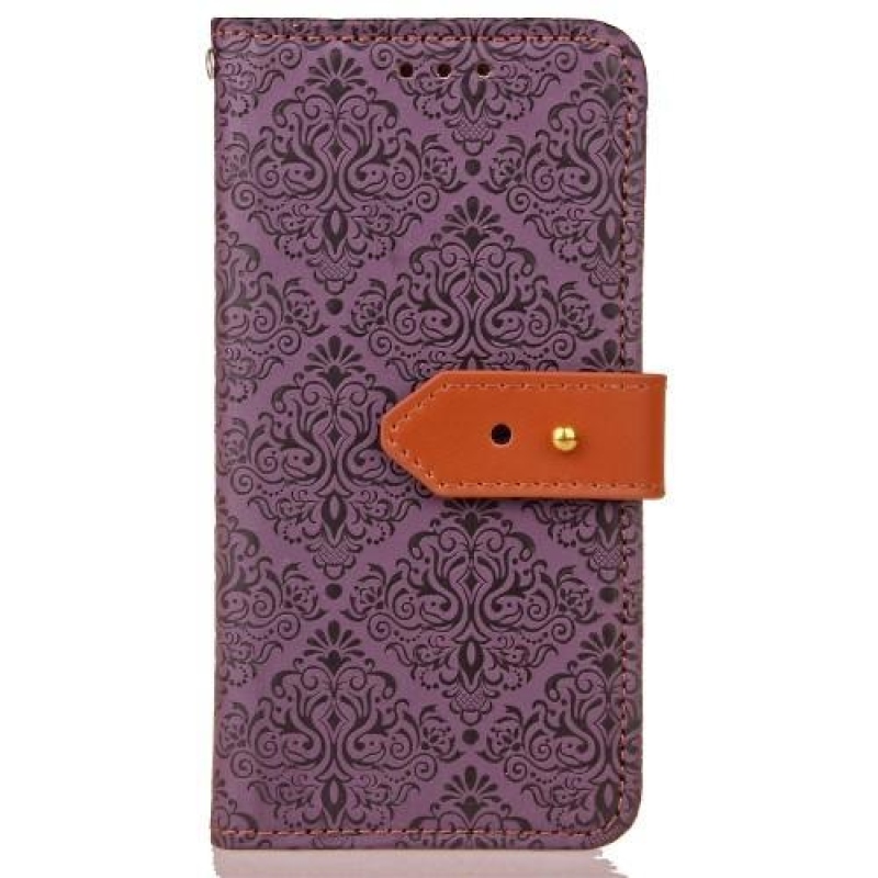 Damask PU kožené zapínací pouzdro na iPhone 6 Plus a iPhone 6s Plus - fialové