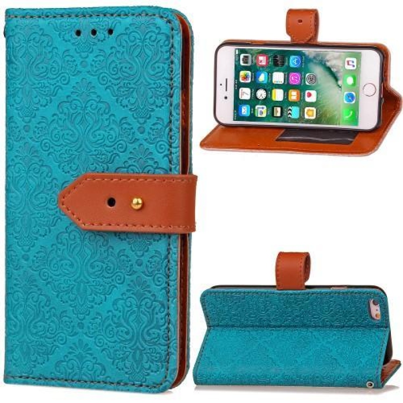 Damask PU kožené zapínací pouzdro na iPhone 6 Plus a iPhone 6s Plus - modré