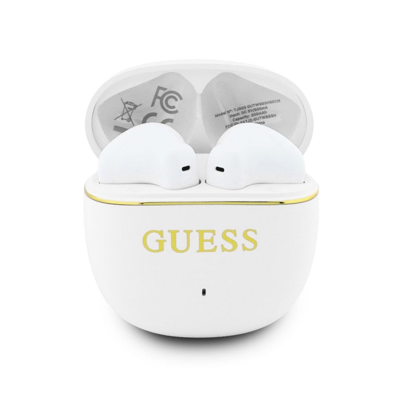 Guess Gold Line Glossy Classic Logo TWS Bezdrátová Sluchátka White