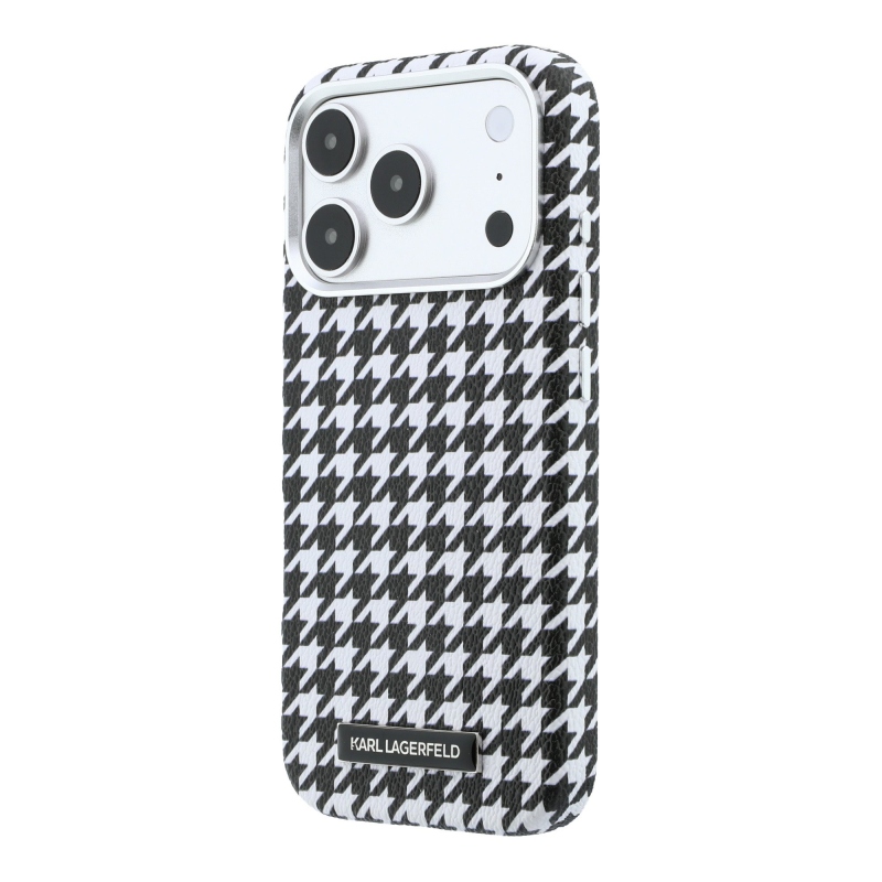 Karl Lagerfeld PU Houndstooth Resin Plate MagSafe Zadní Kryt pro iPhone 17 Pro Black