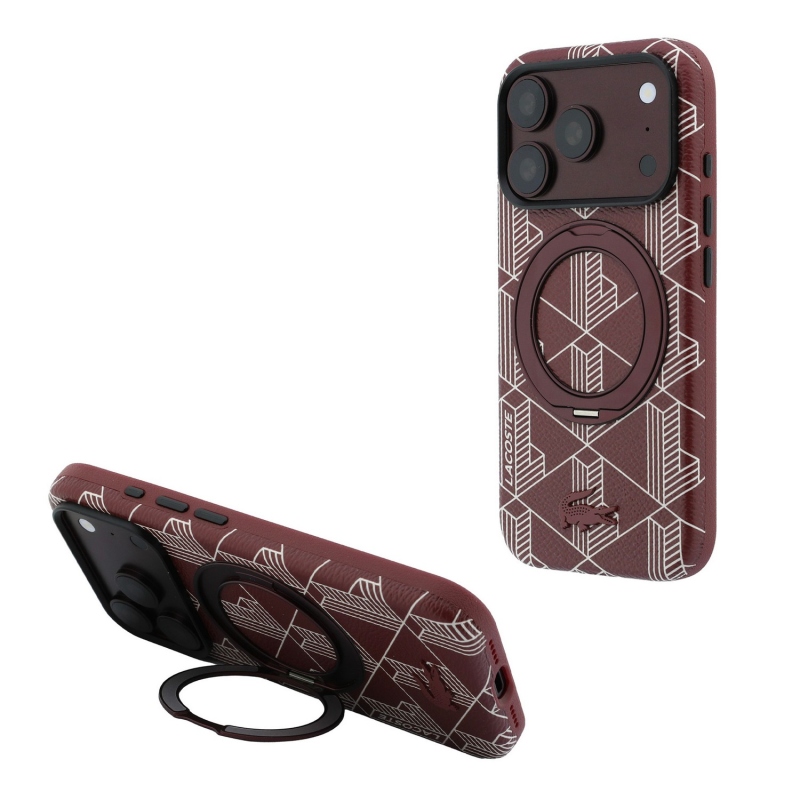 Lacoste PVC Semi Wrap Blend Ring Stand MagSafe Zadní Kryt pro iPhone 18 Pro Burgundy