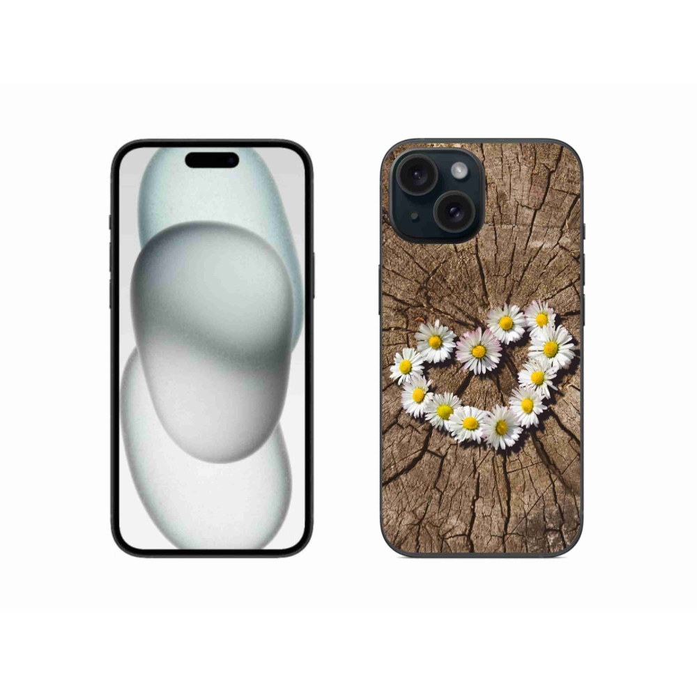 Gelový kryt mmCase na iPhone 15 - srdce z kopretin