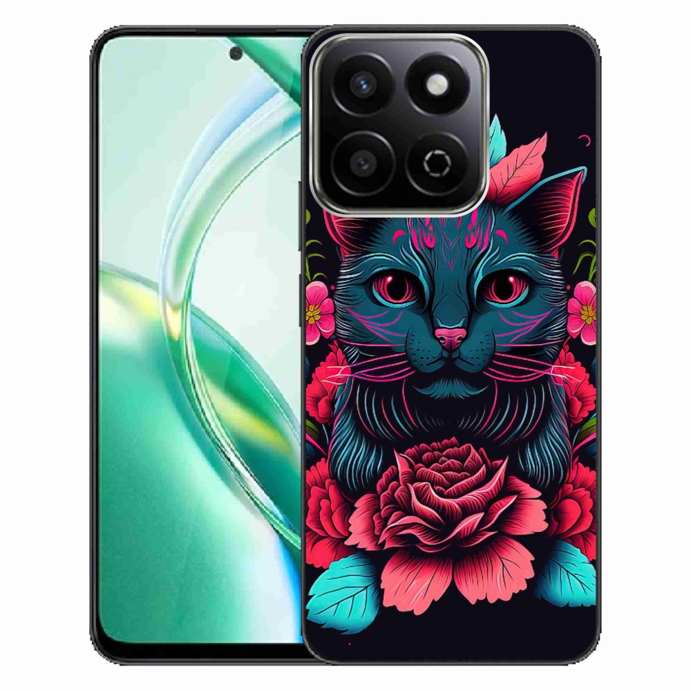 Gelový kryt mmCase na Honor 200 Smart 5G - květiny a kočka