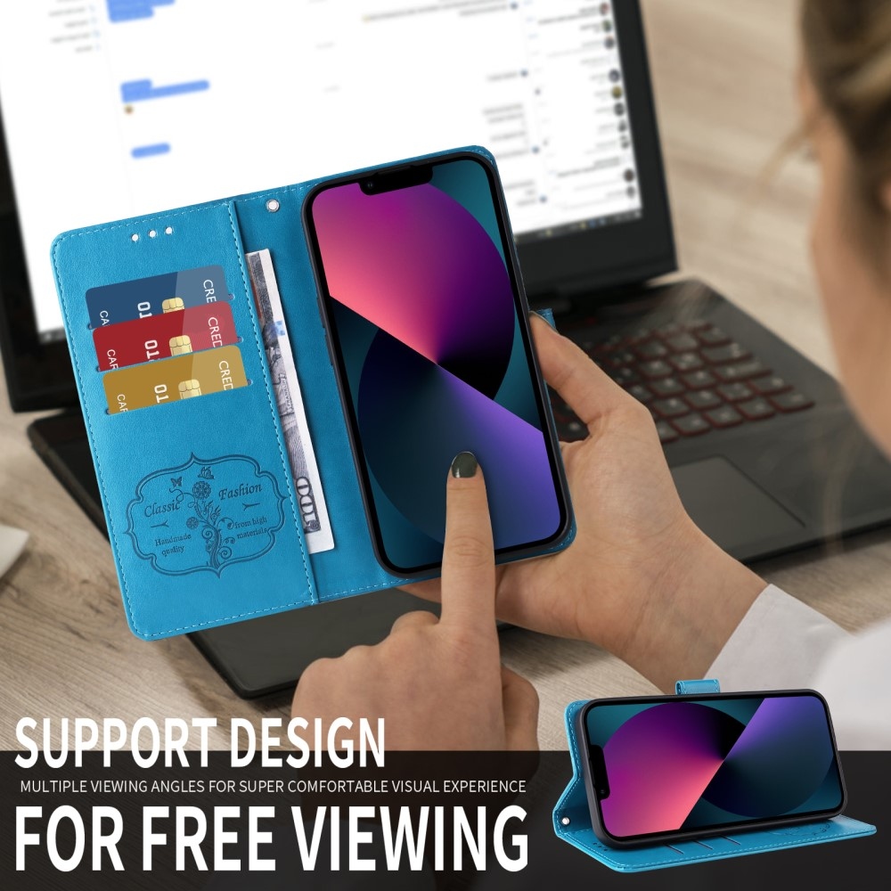 Flowery knížkové pouzdro na Realme 14 5G - modré
