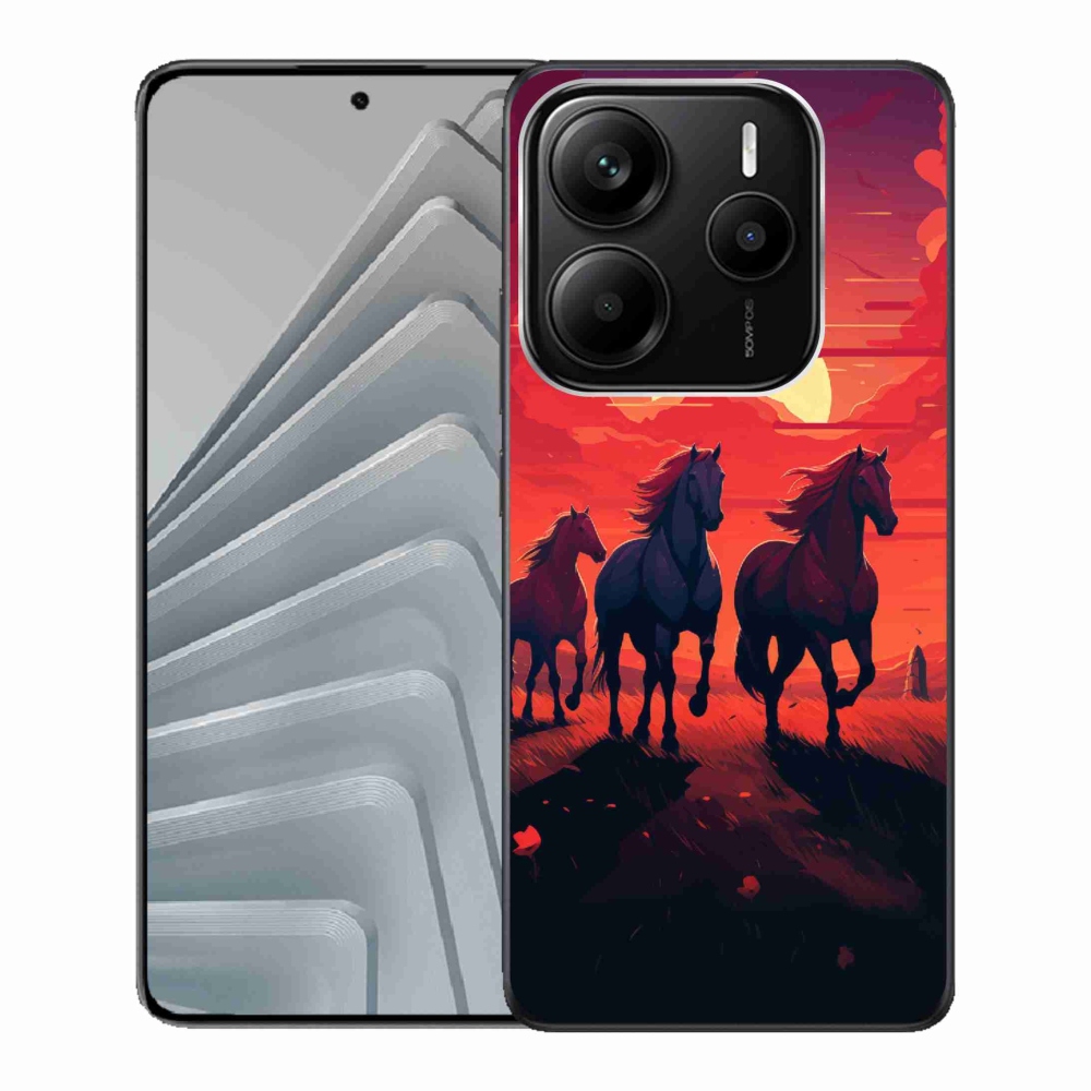 Gelový kryt mmCase na Xiaomi Redmi Note 14 5G - koně a západ slunce