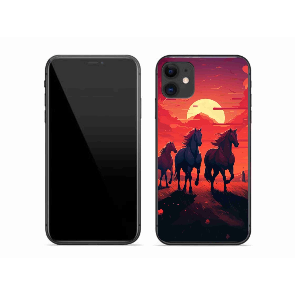 Gelový kryt mmCase na iPhone 11 - koně a západ slunce
