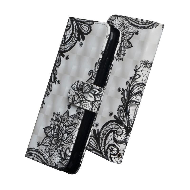 Decor PU kožené peněženkové pouzdro na mobil iPhone 12 mini - krajkový květ