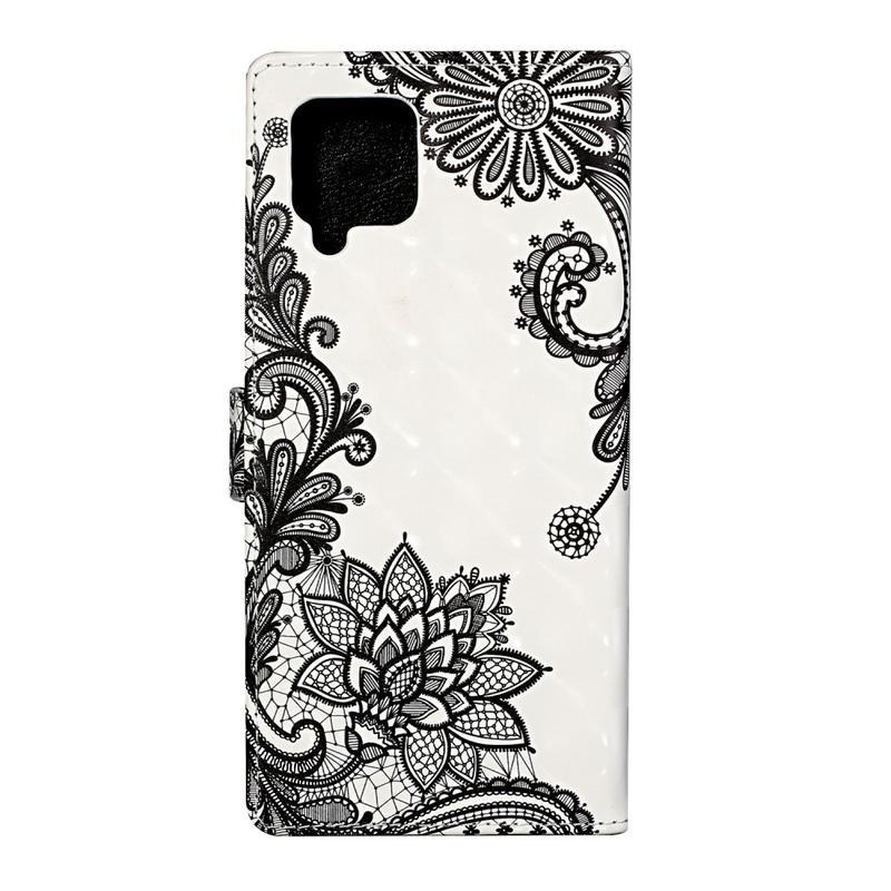 Decor PU kožené peněženkové pouzdro na mobil Samsung Galaxy A42 5G - krajkový květ