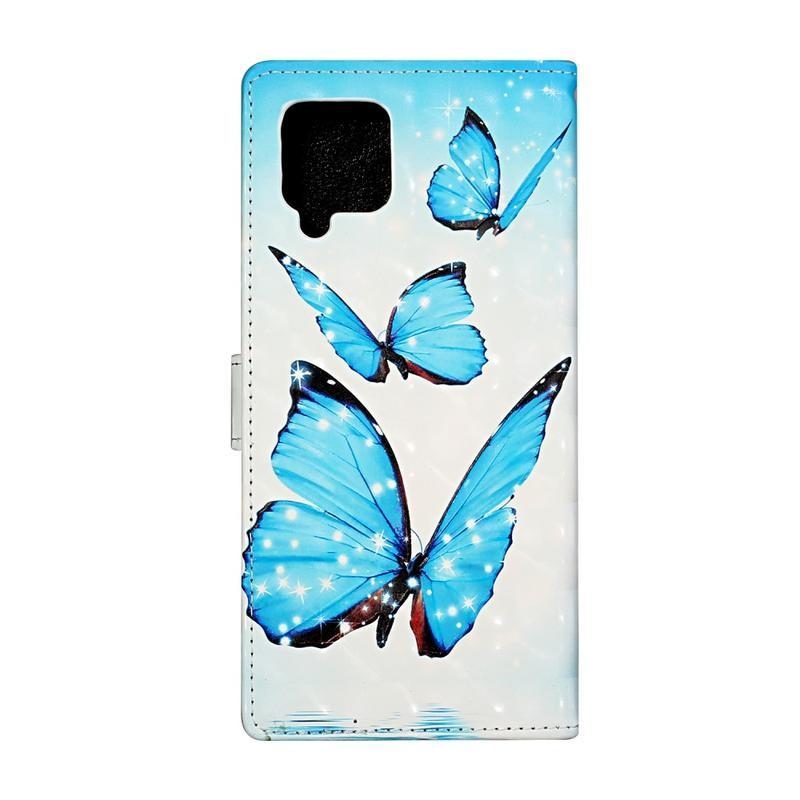 Decor PU kožené peněženkové pouzdro na mobil Samsung Galaxy A42 5G - modří motýli