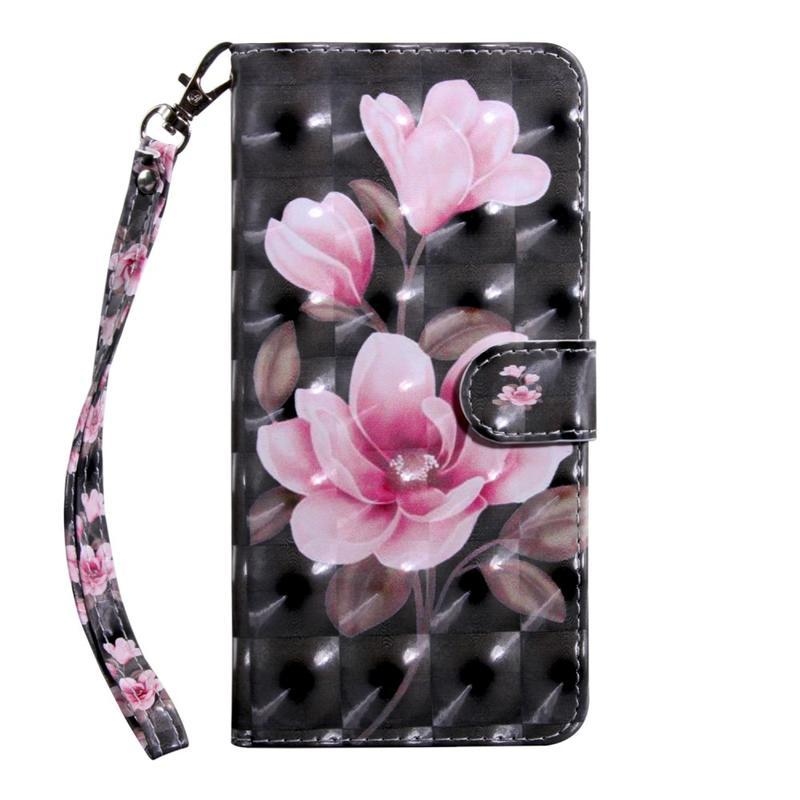 Decor PU kožené peněženkové pouzdro na mobil Samsung Galaxy M21 - růžová květina