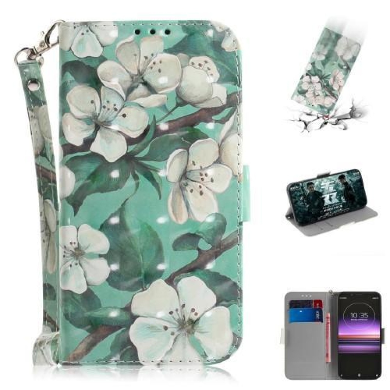 Decor PU kožené peněženkové pouzdro na mobil Sony Xperia 1 - pěkné květy
