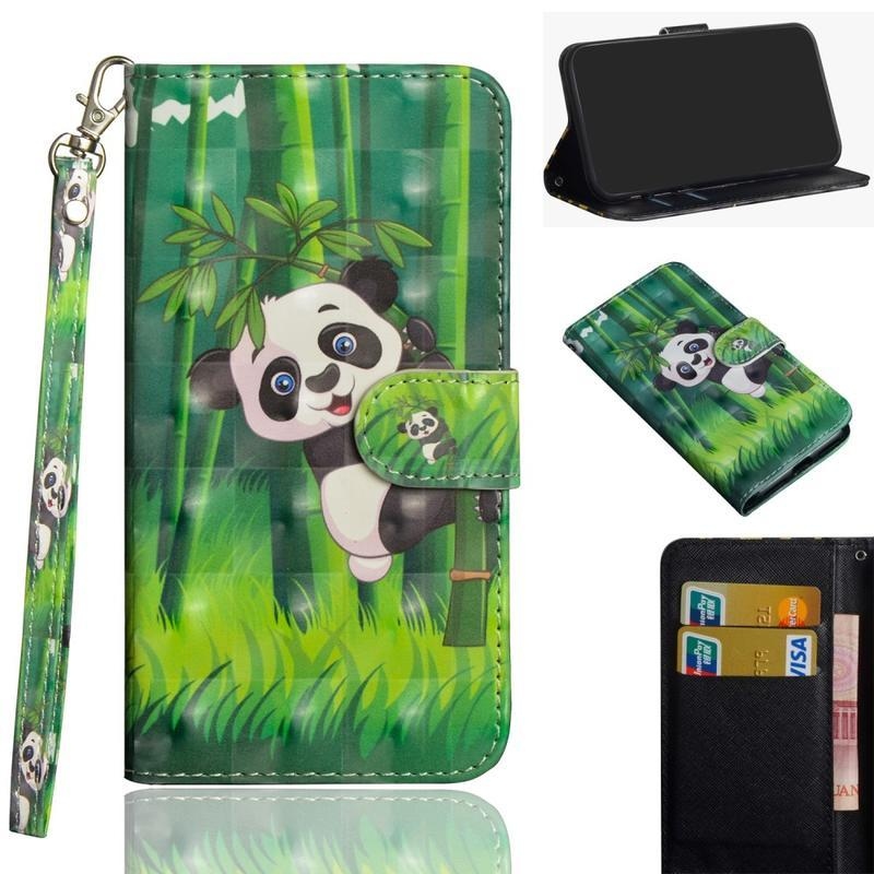 Print PU kožené peněženkové pouzdro na mobil Xiaomi Redmi 9A/9AT - panda na bambusu