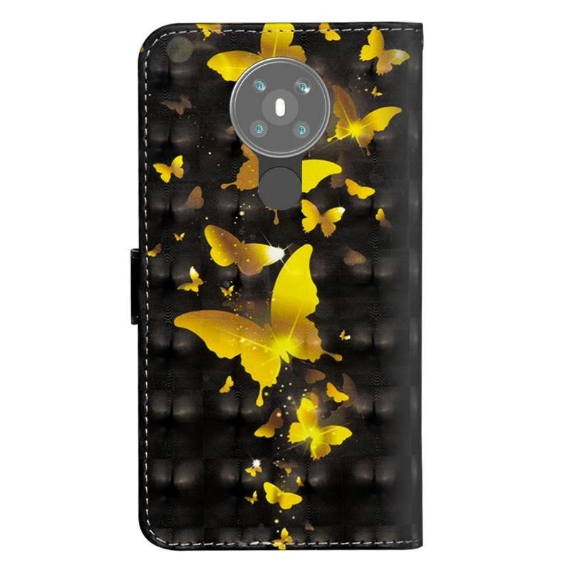 Decor PU kožené peněženkové pouzdro pro mobil Nokia 5.3 - zlatí motýli