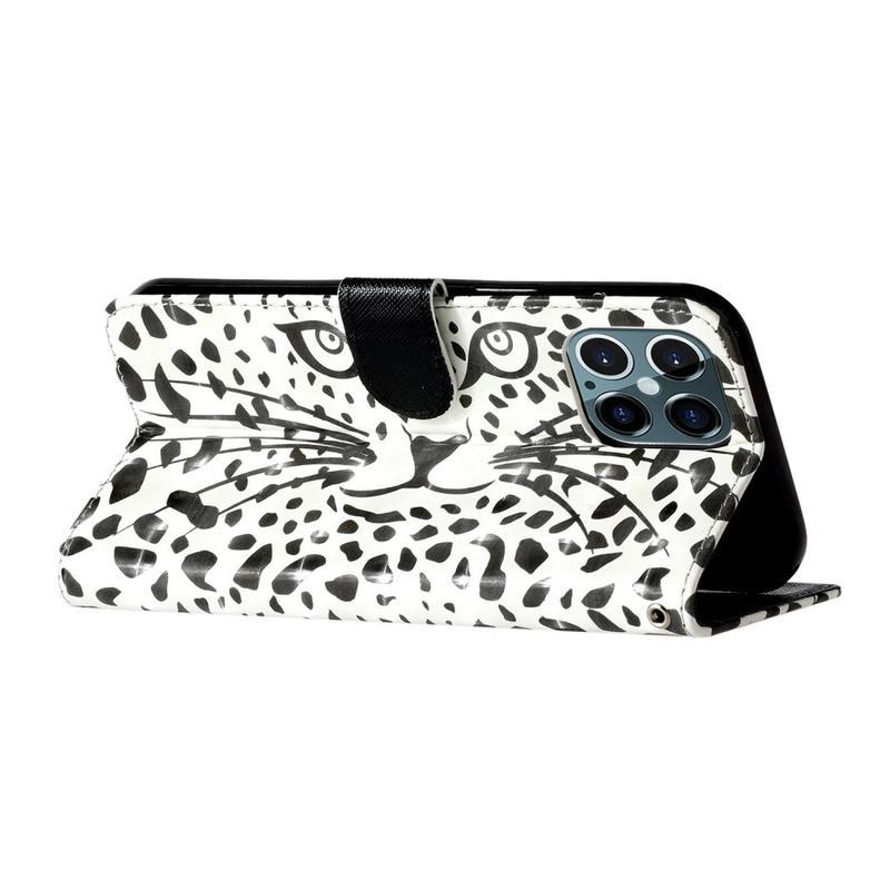 Decor PU kožené peněženkové pouzdro pro mobilní telefon iPhone 12 Pro/12 - obličej leoparda