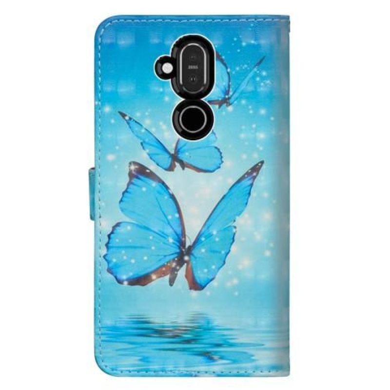 Decor PU kožené peněženkové pouzdro pro Nokia 8.1 - modrý motýl