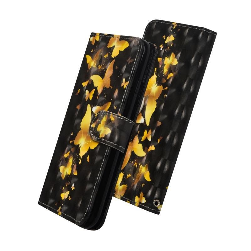 Decore PU kožené peněženkové pouzdro na mobil iPhone 12 Pro/12 - zlatí motýli