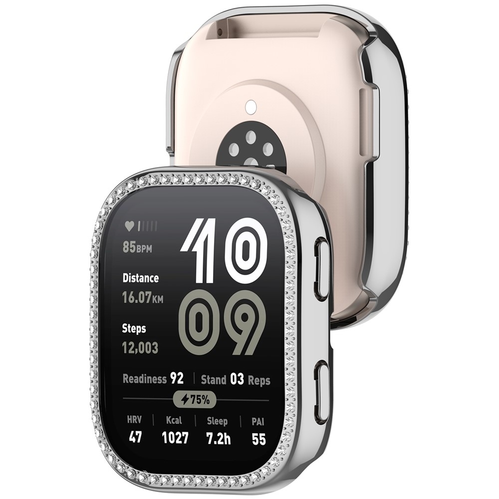 Decory plastové nasazovací pouzdro s kamínky na Amazfit Bip 6 - stříbrné