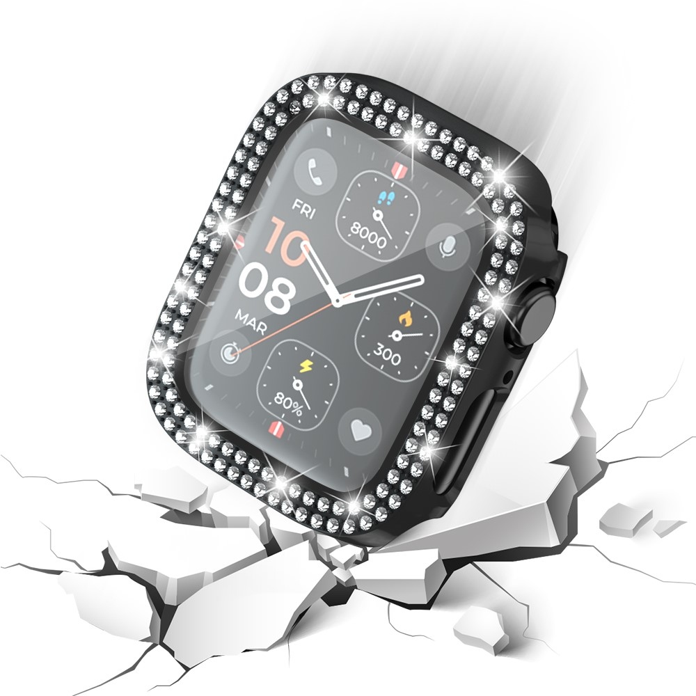 Decory plastové nasazovací pouzdro s kamínky na Apple Watch SE3/SE2/SE1/Watch 6/5/4 40mm - černé
