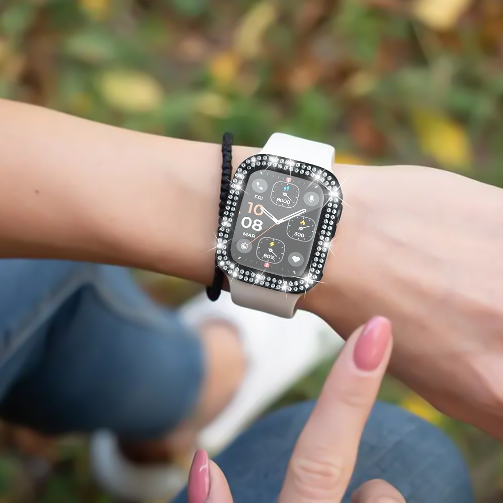 Decory plastové nasazovací pouzdro s kamínky na Apple Watch SE3/SE2/SE1/Watch 6/5/4 40mm - černé