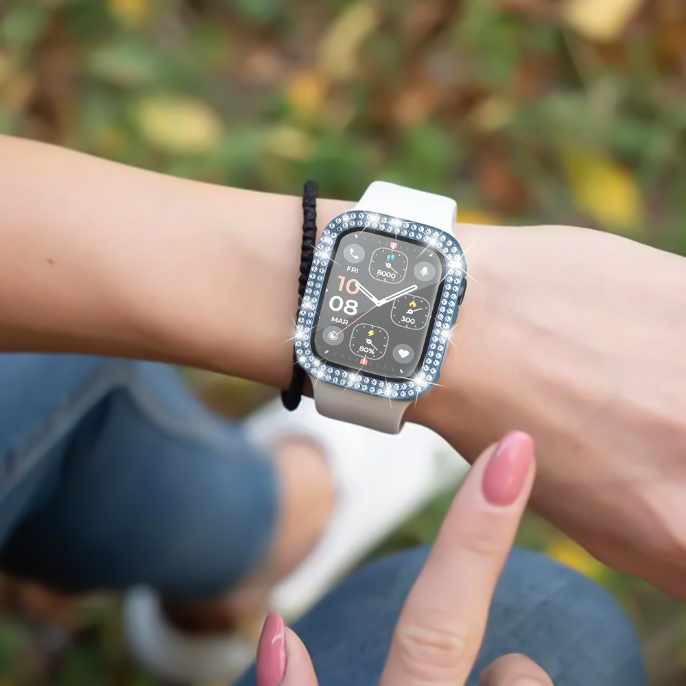 Decory plastové nasazovací pouzdro s kamínky na Apple Watch SE3/SE2/SE1/Watch 6/5/4 40mm - modré
