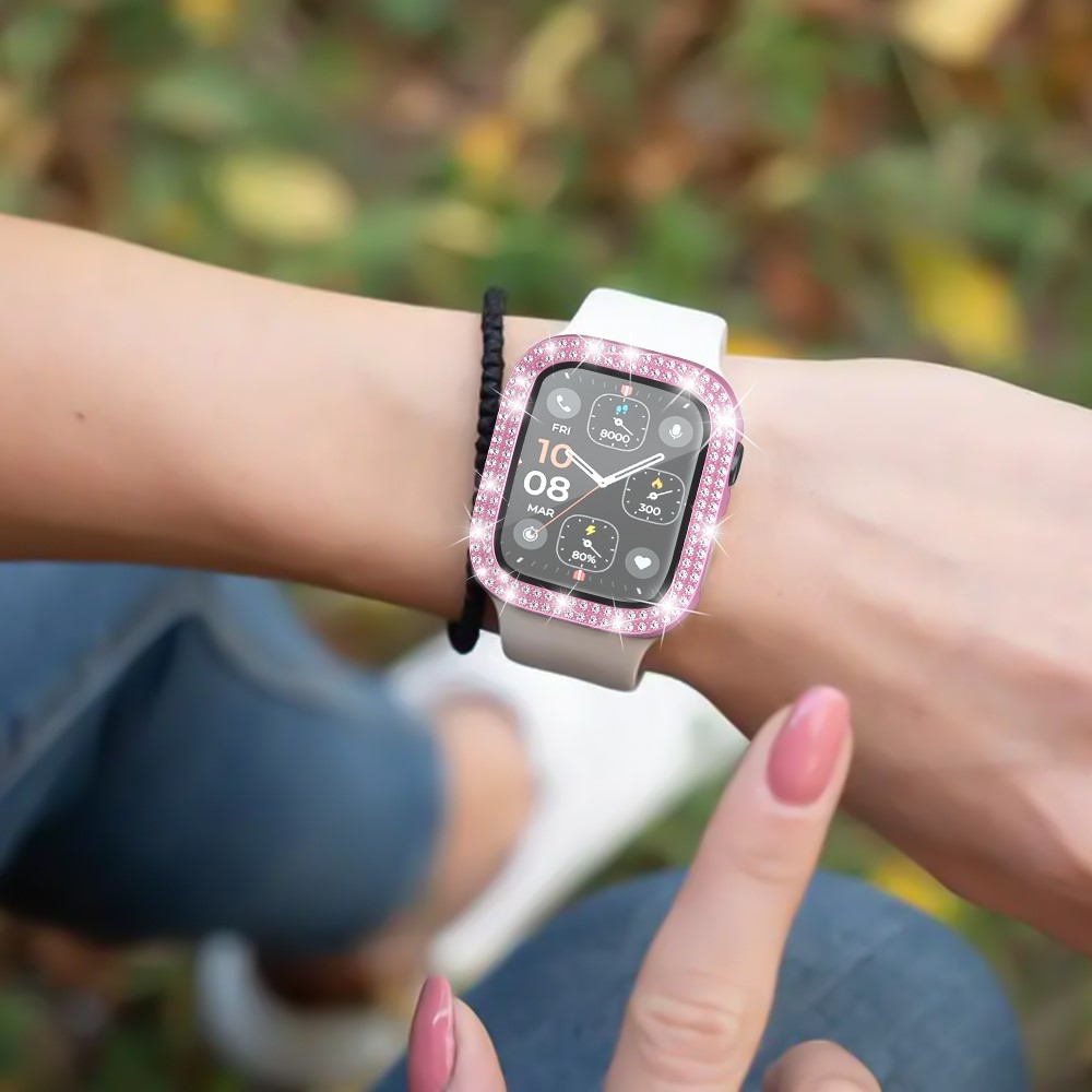 Decory plastové nasazovací pouzdro s kamínky na Apple Watch SE3/SE2/SE1/Watch 6/5/4 40mm - růžové